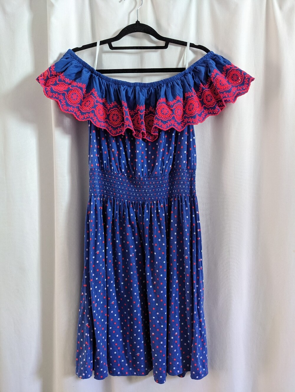Lilly Pulitzer Kalama Blue Smocked Off Shoulder Dress Size M cotton